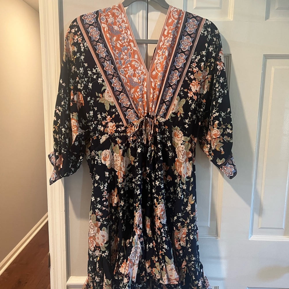 Eesome Pink and Orange Plunge Neck Sundress